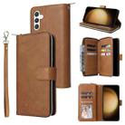 For Samsung Galaxy S25+ 5G 9-Card Slots Zipper Wallet Bag Leather Phone Case(Brown) - 1