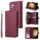 For Samsung Galaxy S25+ 5G 9-Card Slots Zipper Wallet Bag Leather Phone Case(Wine Red) - 1