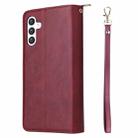 For Samsung Galaxy S25+ 5G 9-Card Slots Zipper Wallet Bag Leather Phone Case(Wine Red) - 3