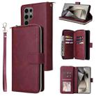 For Samsung Galaxy S25 Ultra 5G 9-Card Slots Zipper Wallet Bag Leather Phone Case(Wine Red) - 1