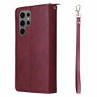 For Samsung Galaxy S25 Ultra 5G 9-Card Slots Zipper Wallet Bag Leather Phone Case(Wine Red) - 3