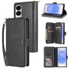 For Samsung Galaxy S25 Edge 5G 9-Card Slots Zipper Wallet Bag Leather Phone Case(Black) - 1