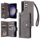 For Samsung Galaxy S25 5G Rivet Buckle 9 Cards Three Fold Leather Phone Case(Grey) - 1