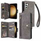For Samsung Galaxy S25+ 5G Rivet Buckle 9 Cards Three Fold Leather Phone Case(Grey) - 1