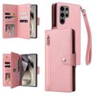 For Samsung Galaxy S25 Ultra 5G Rivet Buckle 9 Cards Three Fold Leather Phone Case(Rose Gold) - 1