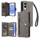 For Samsung Galaxy S25 Edge 5G Rivet Buckle 9 Cards Three Fold Leather Phone Case(Grey) - 1