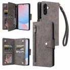 For Samsung Galaxy A56 5G Rivet Buckle 9 Cards Three Fold Leather Phone Case(Grey) - 1