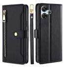 For Redmi 13 4G Sheep Texture Cross-body Zipper Wallet Leather Phone Case(Black) - 1