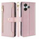 For Redmi 13 4G Sheep Texture Cross-body Zipper Wallet Leather Phone Case(Pink) - 1