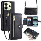 For Redmi Note 14 4G 163.25mm Sheep Texture Cross-body Zipper Wallet Leather Phone Case(Black) - 1