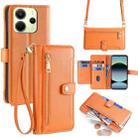 For Redmi Note 14 4G 163.25mm Sheep Texture Cross-body Zipper Wallet Leather Phone Case(Orange) - 1