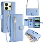 For Redmi Note 14 4G 163.25mm Sheep Texture Cross-body Zipper Wallet Leather Phone Case(Blue) - 1