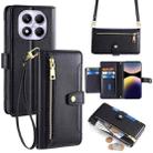 For Redmi Note 14 Pro 4G Sheep Texture Cross-body Zipper Wallet Leather Phone Case(Black) - 1