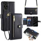 For Redmi A5 4G 171.7mm Sheep Texture Cross-body Zipper Wallet Leather Phone Case(Black) - 1