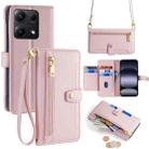 For Redmi Note 14S 4G Sheep Texture Cross-body Zipper Wallet Leather Phone Case(Pink) - 1