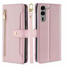 For Fujitsu Arrows We2 Plus Sheep Texture Cross-body Zipper Wallet Leather Phone Case(Pink) - 1