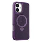 For iPhone 16 Plus Carbon Fiber Texture 360 MagSafe Holder Phone Case(Purple) - 1