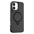 For iPhone 16 Plus Carbon Fiber Texture 360 MagSafe Holder Phone Case(Black) - 1