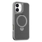 For iPhone 16 Plus Carbon Fiber Texture 360 MagSafe Holder Phone Case(Titanium Gray) - 1