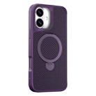 For iPhone 16 Carbon Fiber Texture 360 MagSafe Holder Phone Case(Purple) - 1