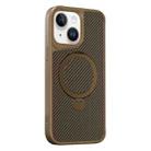 For iPhone 15 Plus / 14 Plus Carbon Fiber Texture 360 MagSafe Holder Phone Case(Desert Gold) - 1