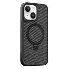 For iPhone 15 Carbon Fiber Texture 360 MagSafe Holder Phone Case(Black) - 1