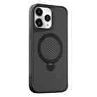 For iPhone 11 Pro Max Carbon Fiber Texture 360 MagSafe Holder Phone Case(Black) - 1
