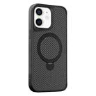 For iPhone 11 Carbon Fiber Texture 360 MagSafe Holder Phone Case(Black) - 1