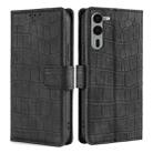 For Fujitsu Arrows We2 Plus Skin Feel Crocodile Magnetic Clasp Leather Phone Case(Black) - 1