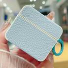 For AirPods 4 Litchi Texture Leather Sticker Earphones Protective Case(Light Blue) - 1