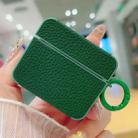 For AirPods 4 Litchi Texture Leather Sticker Earphones Protective Case(Blackish Green) - 1