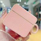 For AirPods 4 Litchi Texture Leather Sticker Earphones Protective Case(Pink) - 1