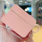 For AirPods Pro 2 Litchi Texture Leather Sticker Earphones Protective Case(Pink) - 1