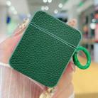 For AirPods 1 / 2 Litchi Texture Leather Sticker Earphones Protective Case(Blackish Green) - 1