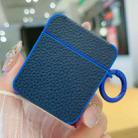 For AirPods 1 / 2 Litchi Texture Leather Sticker Earphones Protective Case(Dark Blue) - 1