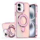 For iPhone 16 Plating Gradient Discolor MagSafe Holder Phone Case(Clear Pink) - 1