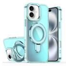 For iPhone 16 Plating Gradient Discolor MagSafe Holder Phone Case(Clear Blue) - 1