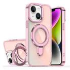 For iPhone 15 Plus / 14 Plus Plating Gradient Discolor MagSafe Holder Phone Case(Clear Pink) - 1