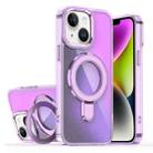 For iPhone 15 Plus / 14 Plus Plating Gradient Discolor MagSafe Holder Phone Case(Clear Purple) - 1