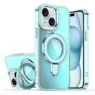 For iPhone 15 Plating Gradient Discolor MagSafe Holder Phone Case(Clear Blue) - 1