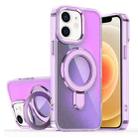 For iPhone 12 / 12 Pro Plating Gradient Discolor MagSafe Holder Phone Case(Clear Purple) - 1