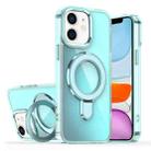 For iPhone 11 Plating Gradient Discolor MagSafe Holder Phone Case(Clear Blue) - 1