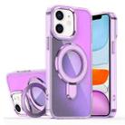 For iPhone 11 Plating Gradient Discolor MagSafe Holder Phone Case(Clear Purple) - 1
