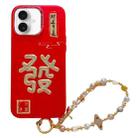 For iPhone 16 Plus New Year Design 3D Gold Stamping IMD Phone Case with Crystal Chain(Get Rich) - 1