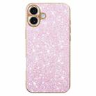 For iPhone 16 Electroplating Star Diamond CD Texture Lens Ring Phone Case(Pink) - 1