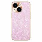 For iPhone 14 Electroplating Star Diamond CD Texture Lens Ring Phone Case(Pink) - 1