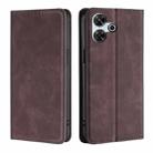 For Redmi 13 4G Skin Feel Magnetic Leather Phone Case(Dark Brown) - 1