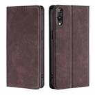 For Rakuten Hand 5G Skin Feel Magnetic Leather Phone Case(Dark Brown) - 1