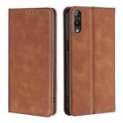 For Rakuten Hand 5G Skin Feel Magnetic Leather Phone Case(Light Brown) - 1