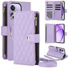 For OPPO A3 4G / 5G Global / A3X 4G / 5G India Rhombic Zipper Card Wallet Leather Phone Case with Lanyard(Light Purple) - 1
